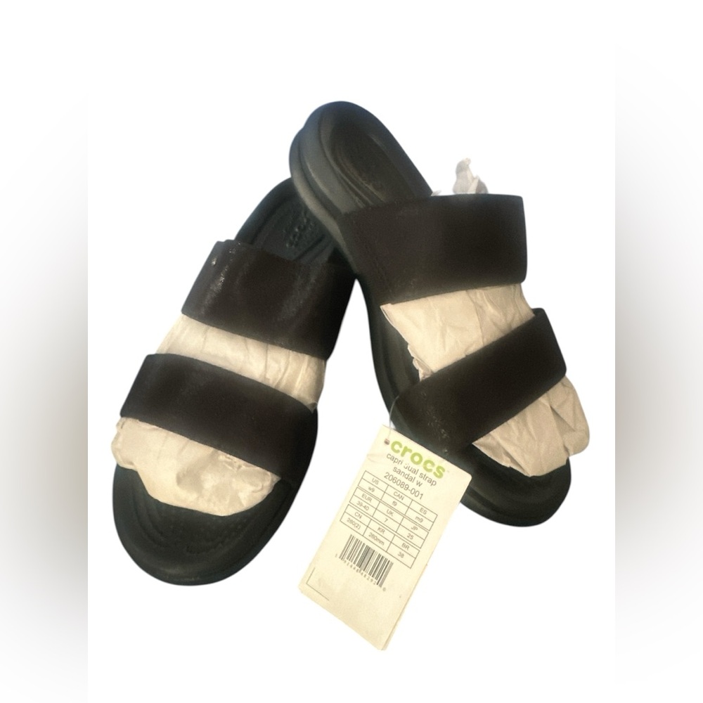 NWT Crocs Black Shimmer Capri Dual Strap Sandal 9